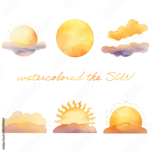 watercolor vector set of sunrise elements