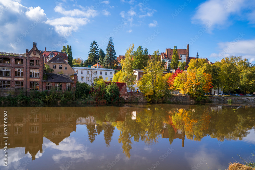 Lusatian Neisse River between Zgorzetec City of Poland and Gorlitz City of Germany