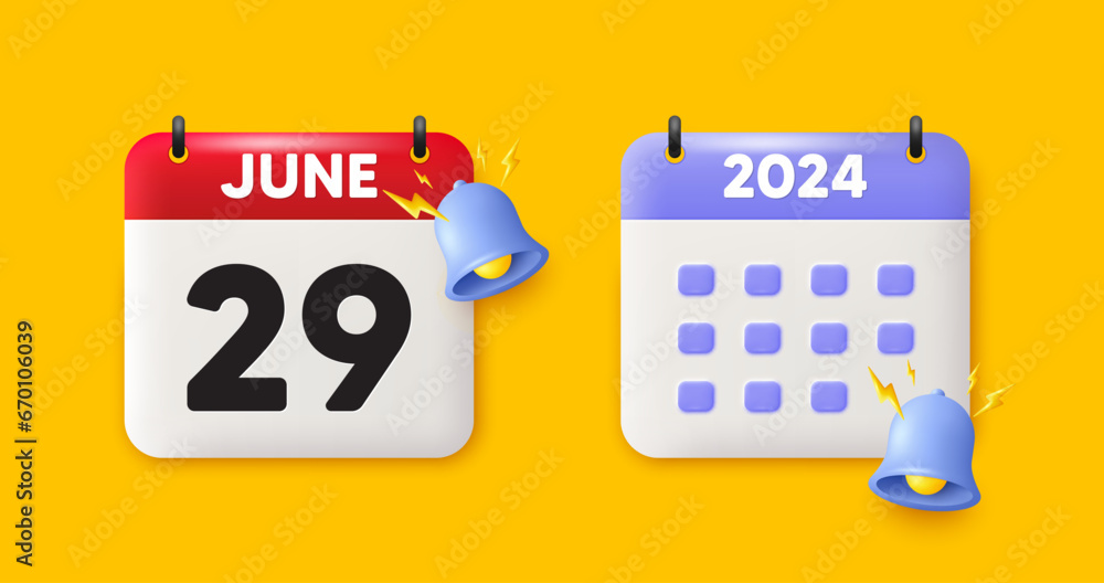 Calendar date 3d icon. 29th day of the month icon. Event schedule date. Meeting appointment time. 29th day of June month. Calendar event reminder date. Vector Calendar date 3d icon. 29th day of the month icon. Event schedule date. Meeting appointment time. 29th day of June month. Calendar event reminder date. Vector