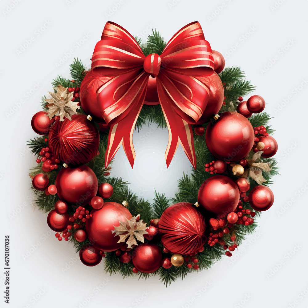 Illustration of Christmas Wreath with Christmas Ball white Background Illustration of Christmas Wreath with Christmas Ball white Background