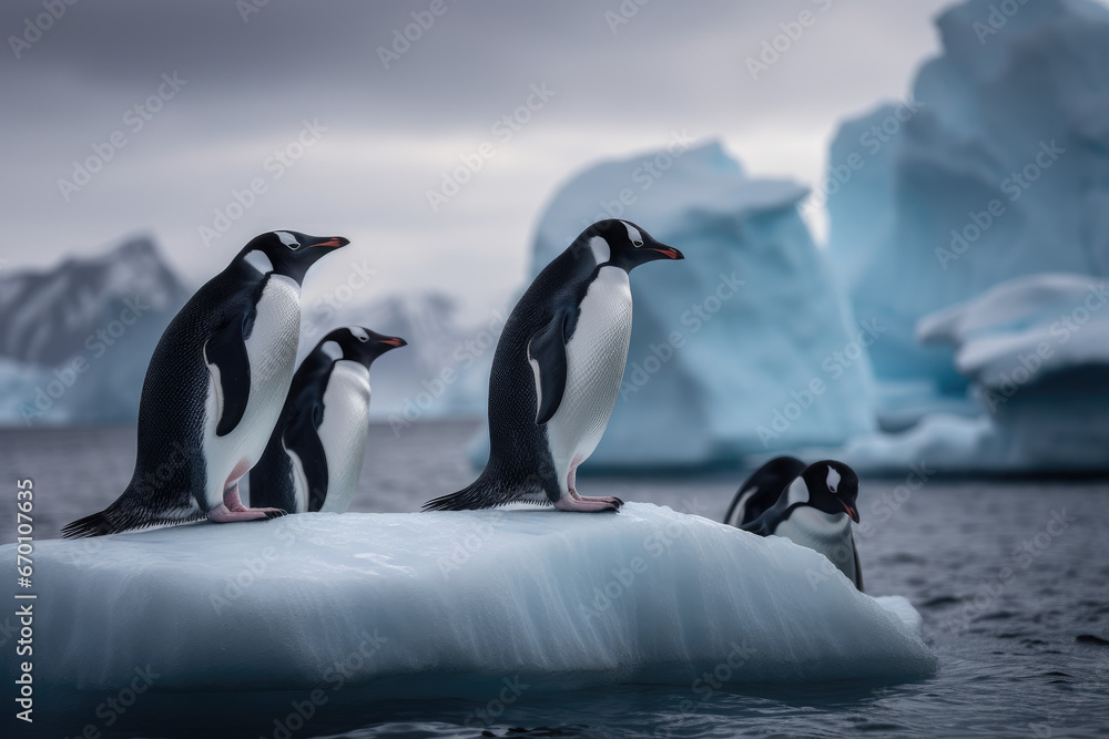 Obraz premium Penguins in the polar regions - Generative AI 