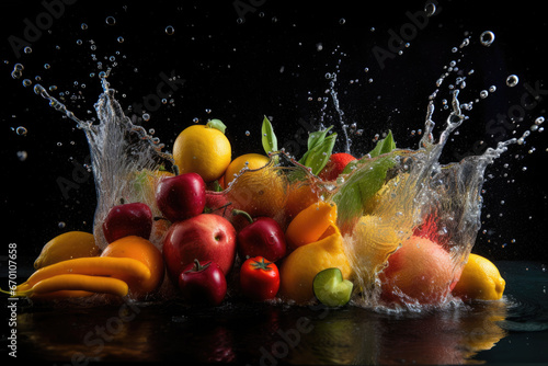 Fruit in water splash - Generative AI 