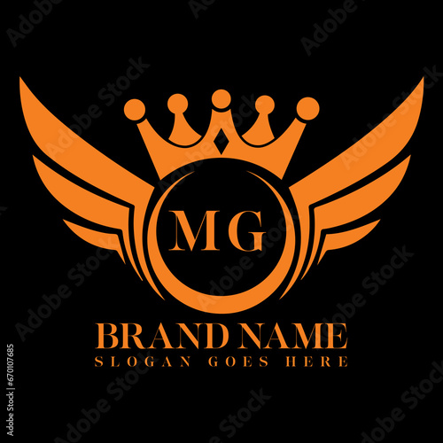 MG Letter Initial with Royal Luxury Logo and Wings Symbol. Wings design element, initial Letter logo Icon, Initial Logo Template design.	
