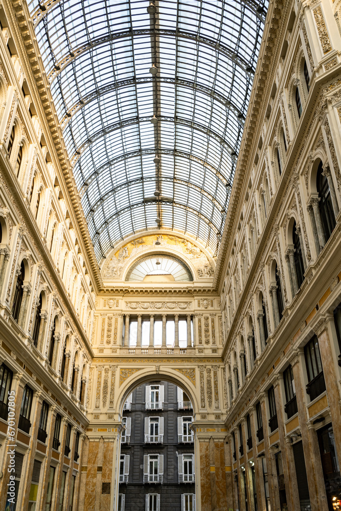 Interior view of Galleria Umberto I, a public shopping gallery in Naples, Italy. Built between 1887 1890