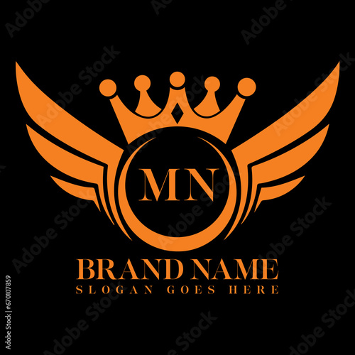 MN Letter Initial with Royal Luxury Logo and Wings Symbol. Wings design element, initial Letter logo Icon, Initial Logo Template design.	
