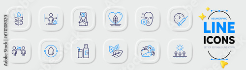 Oculist doctor, Sun protection and Milk line icons for web app. Pack of Social distance, Cold-pressed oil, Organic tested pictogram icons. Social distancing, Face declined, Vegetables signs. Vector