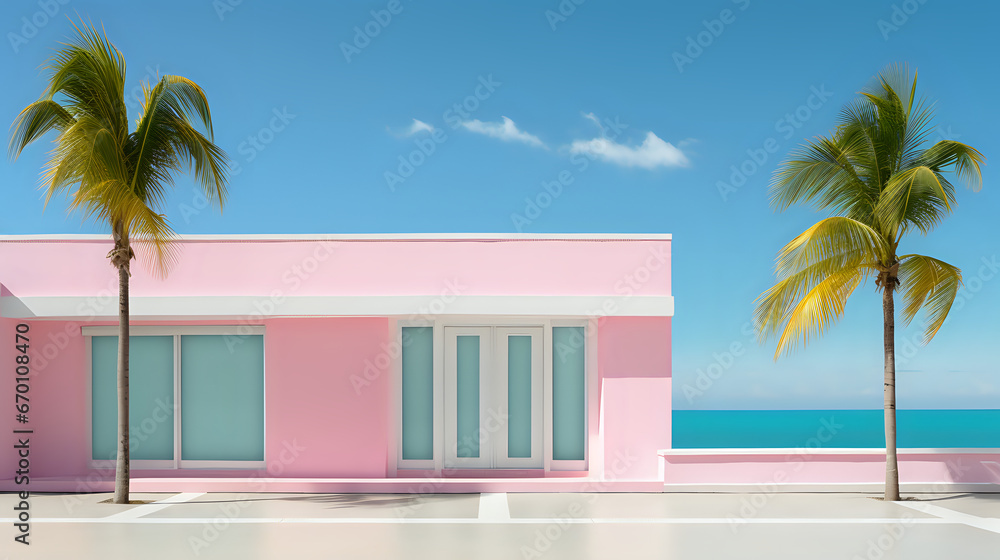 colorful house in the beach. Generative AI