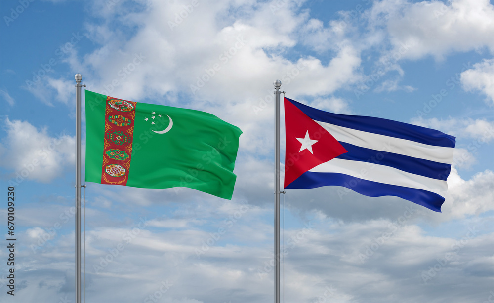 Fototapeta premium Cuba and Turkmenistan flags, country relationship concept