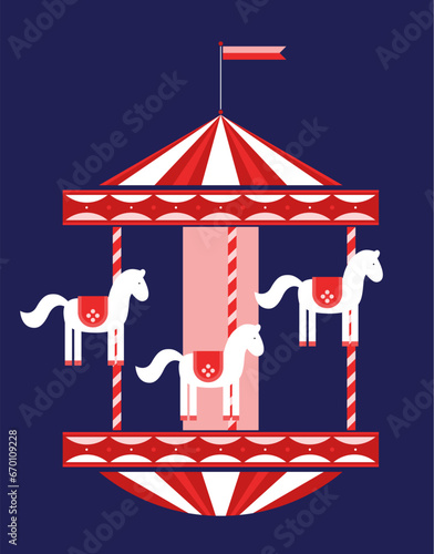 Illustration of the carousel with horses