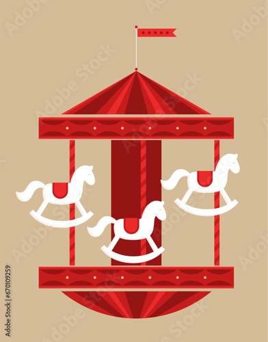 Illustration of the carousel with horses