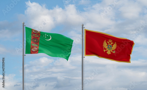 Montenegro and Turkmenistan flags, country relationship concept