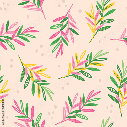 Branches Pattern Branches Background Leaves Seamless Pattern Spring Digital Pattern Leaves Background