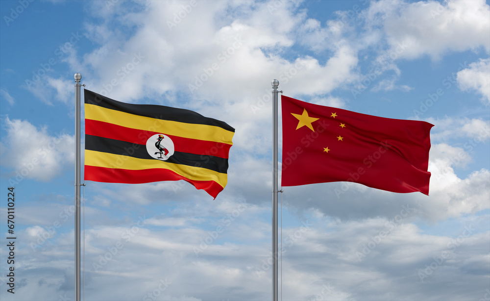 China and Uganda flags, country relationship concept China and Uganda flags, country relationship concept