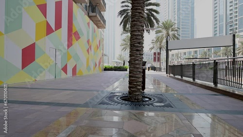 Scenic 4K Midday Street view of Dubai Down Town  photo