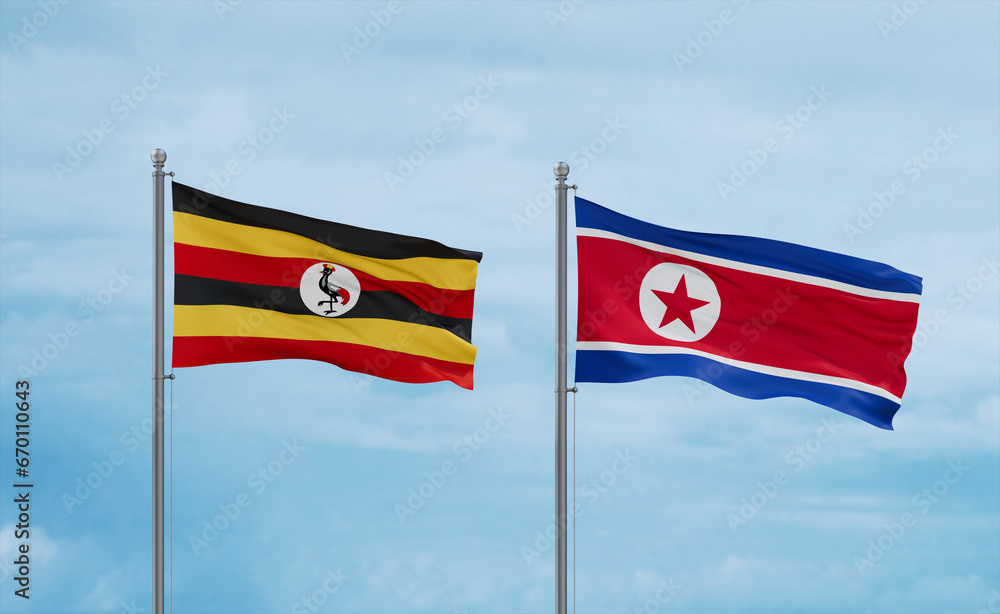 North Korea and Uganda flags, country relationship concept North Korea and Uganda flags, country relationship concept