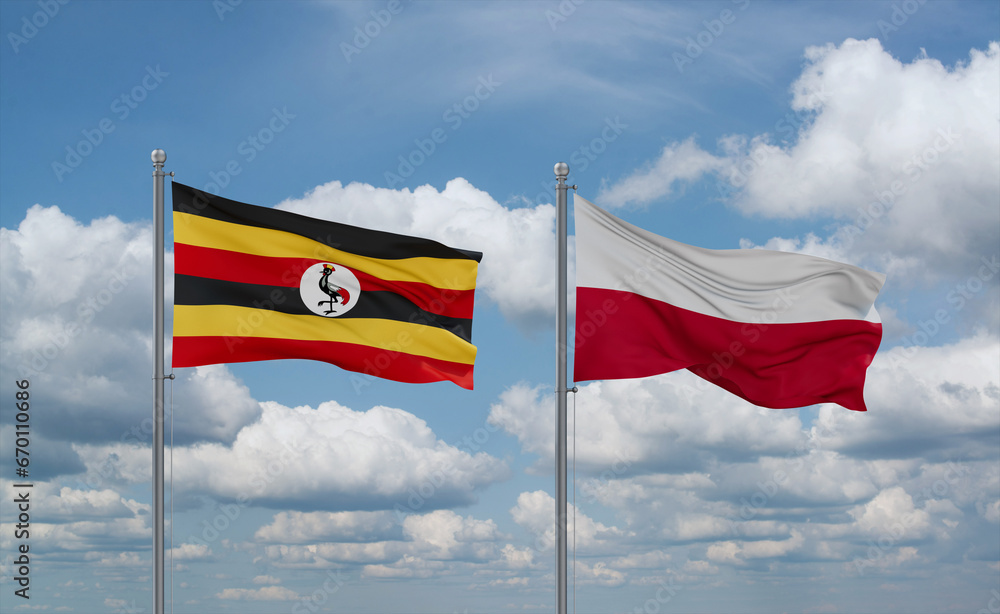 Poland and Uganda flags, country relationship concept Poland and Uganda flags, country relationship concept