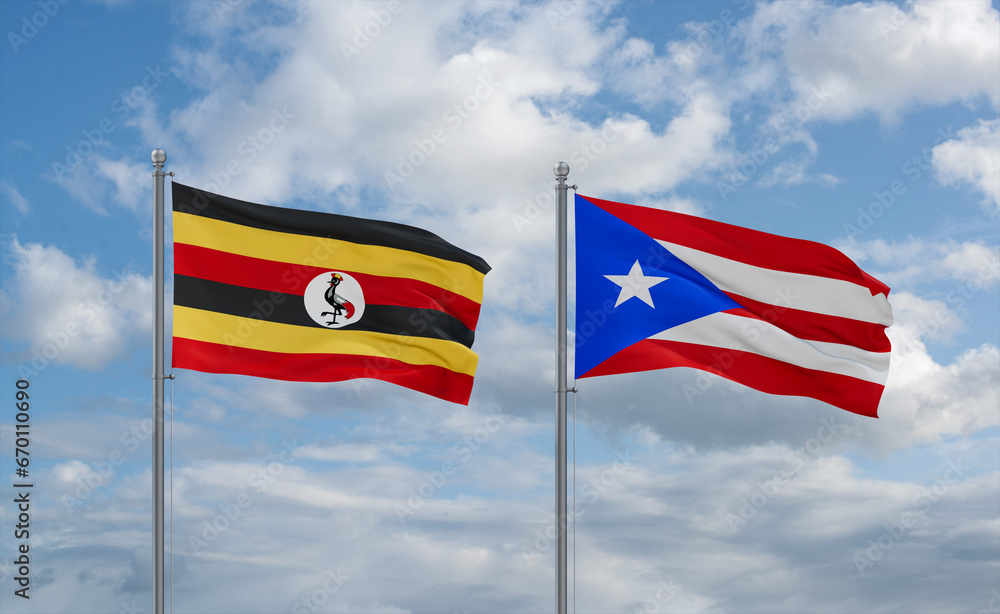 Puerto Rico and Uganda flags, country relationship concept Puerto Rico and Uganda flags, country relationship concept