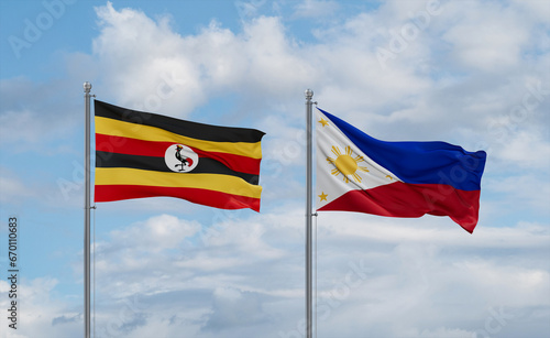 Philippines and Uganda flags, country relationship concept