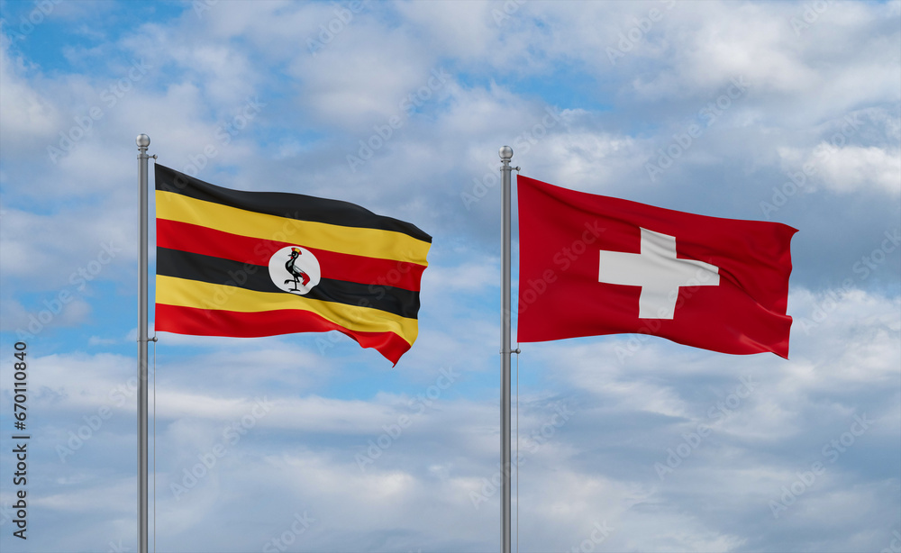 Switzerland and Uganda flags, country relationship concept