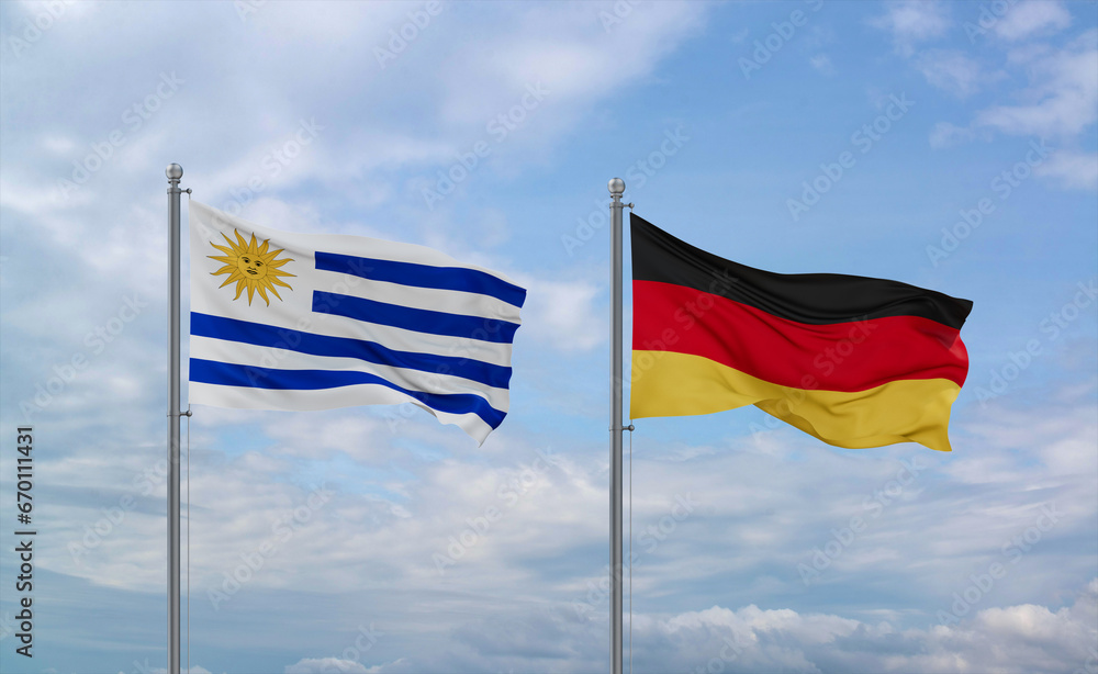 Germany and Uruguay flags, country relationship concept
