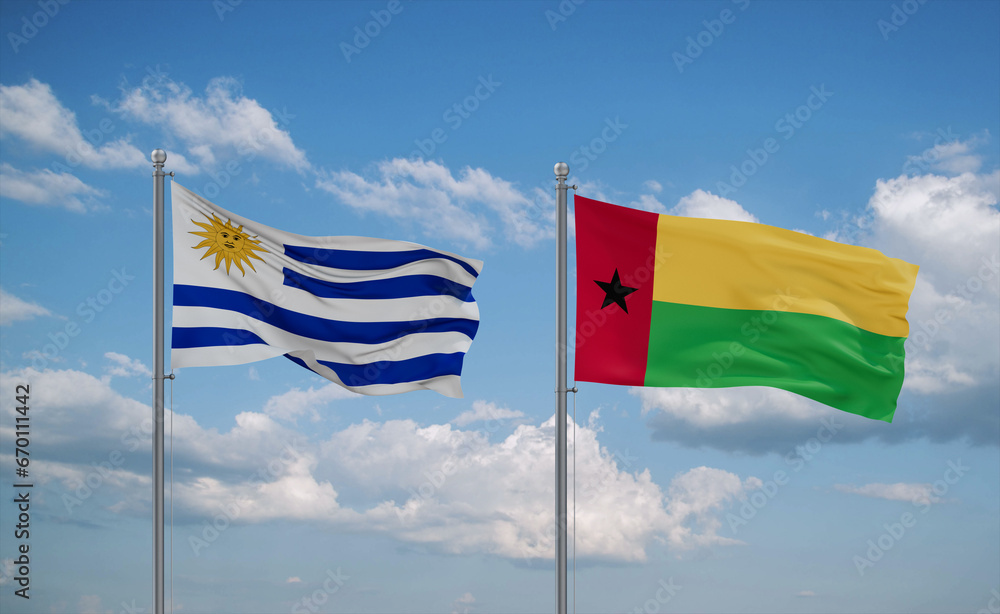 Guinea-Bissau and Uruguay flags, country relationship concept Guinea-Bissau and Uruguay flags, country relationship concept