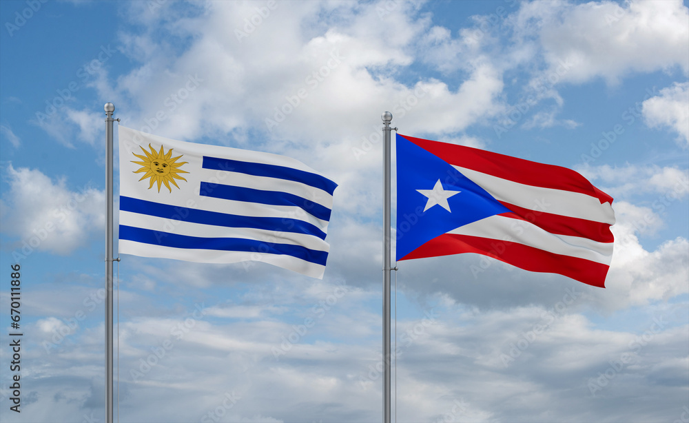 Puerto Rico and Uruguay flags, country relationship concept Puerto Rico and Uruguay flags, country relationship concept