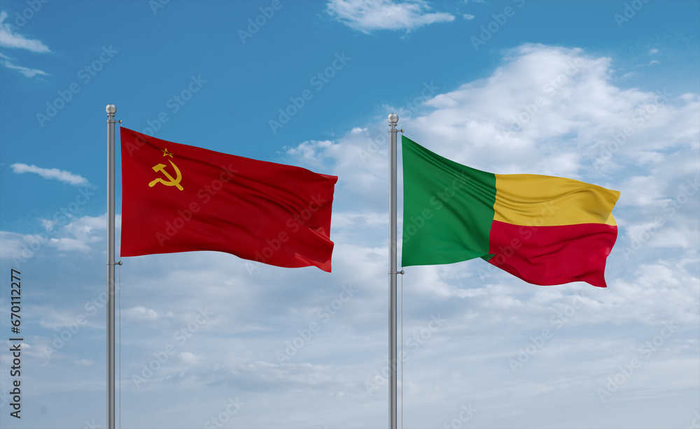 Benin and USSR flags, country relationship concept