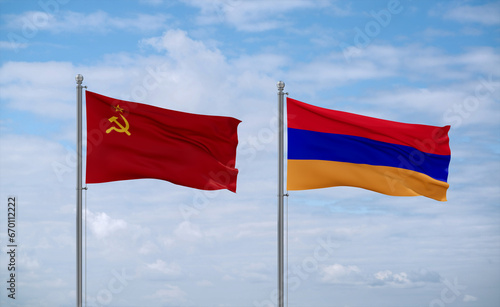 Armenia and USSR flags, country relationship concept