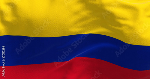 Close-up of Colombia national flag waving in the wind