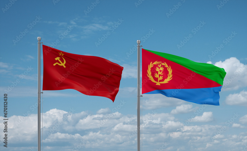 Eritrea and USSR flags, country relationship concept