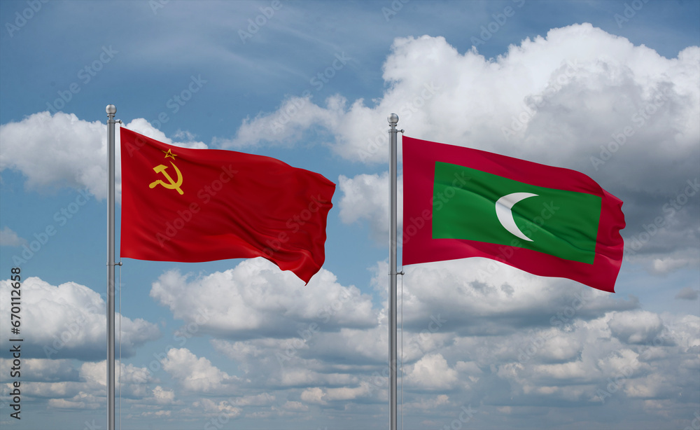 Maldives and USSR flags, country relationship concept Maldives and USSR flags, country relationship concept