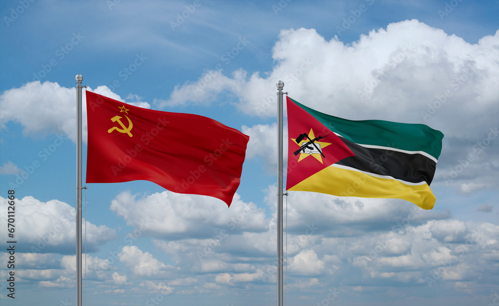 Mozambique and USSR flags, country relationship concept Mozambique and USSR flags, country relationship concept