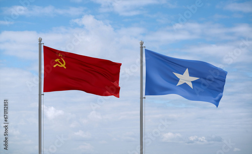Somalia and USSR flags, country relationship concept