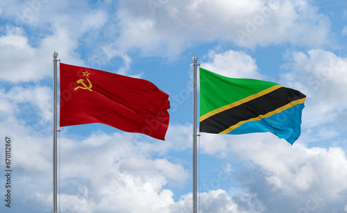 Tanzania and USSR flags  country relationship concept