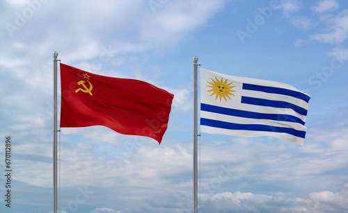 Uruguay and USSR flags, country relationship concept