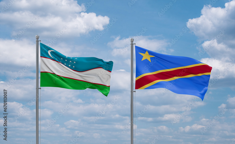 Congo and Uzbekistan flags, country relationship concept Congo and Uzbekistan flags, country relationship concept