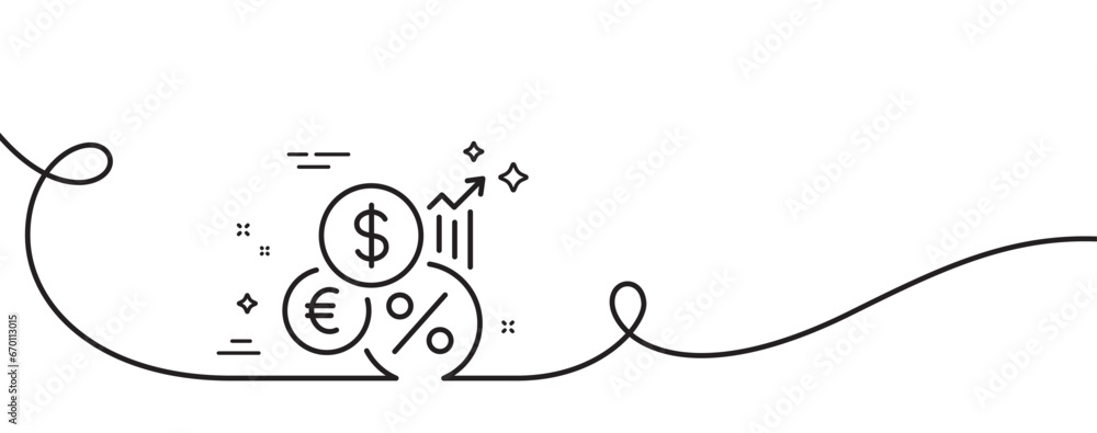 Inflation line icon. Continuous one line with curl. Money tax rate sign. Financial interest symbol. Inflation single outline ribbon. Loop curve pattern. Vector