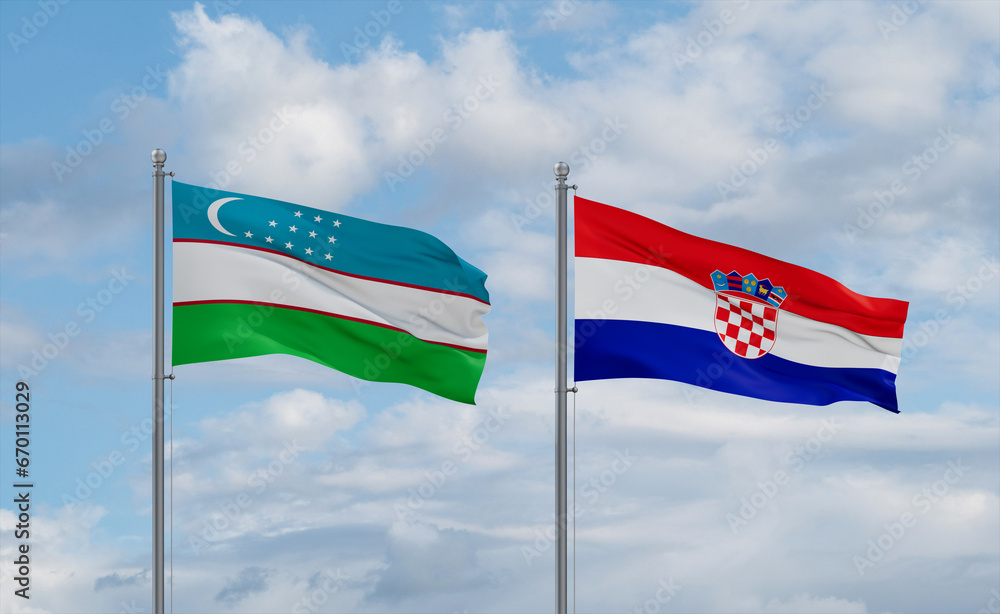 Croatia and Uzbekistan flags, country relationship concept Croatia and Uzbekistan flags, country relationship concept