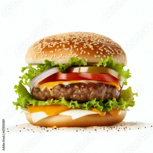 three step burger in white background
