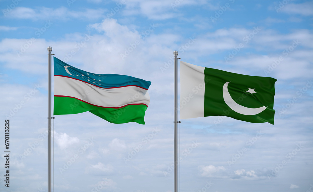 Pakistan and Uzbekistan flags, country relationship concept Pakistan and Uzbekistan flags, country relationship concept