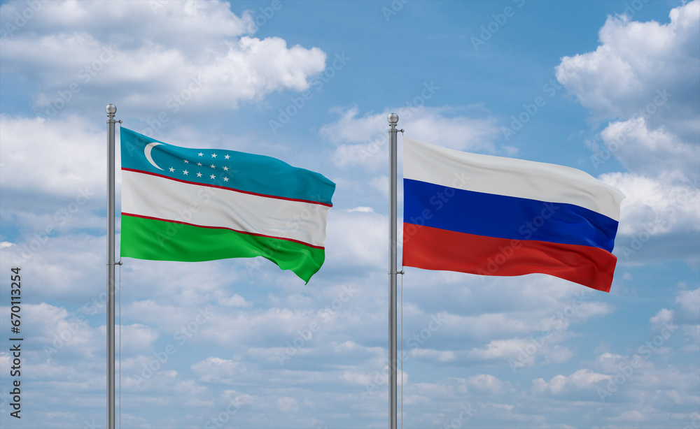 Russia and Uzbekistan flags, country relationship concept Russia and Uzbekistan flags, country relationship concept