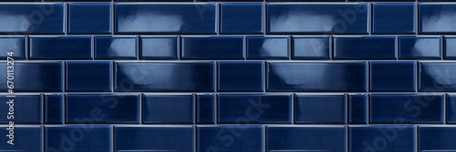 Dark blue brick subway tiles ceramic wall texture wide tile background banner panorama, seamless pattern © Corri Seizinger