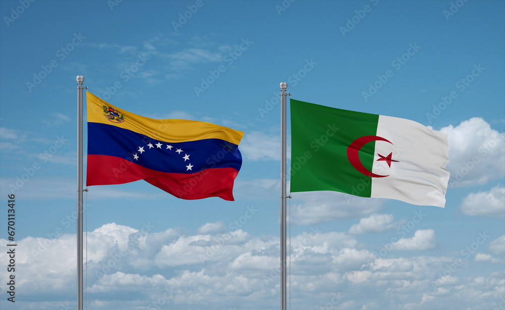 Venezuela and Algeria national flags, country relationship concept Venezuela and Algeria national flags, country relationship concept