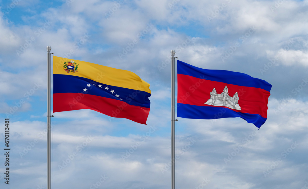 Cambodia and Venezuela flags, country relationship concept Cambodia and Venezuela flags, country relationship concept