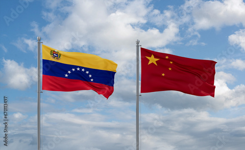 China and Venezuela flags, country relationship concept