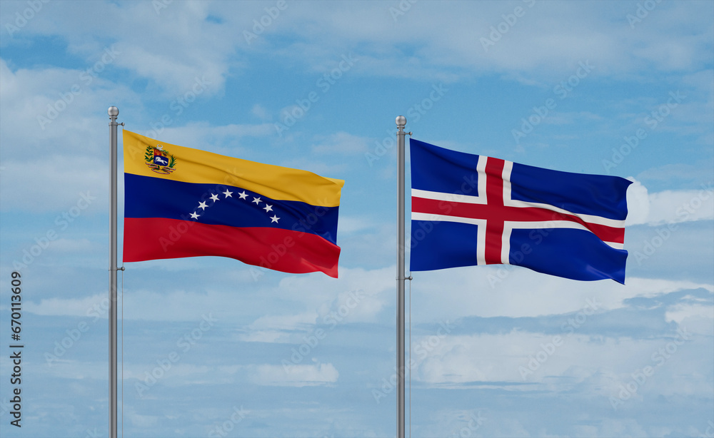 Iceland and Venezuela flags, country relationship concept