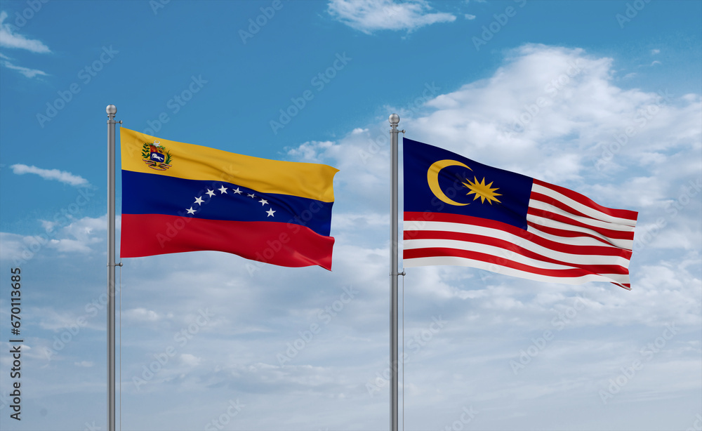 Malaysia and Venezuela flags, country relationship concept