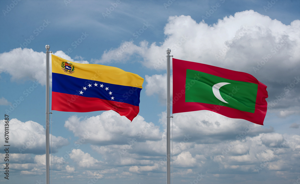 Maldives and Venezuela flags, country relationship concept Maldives and Venezuela flags, country relationship concept