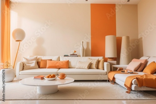 beige and light orange room interior of modern living room 