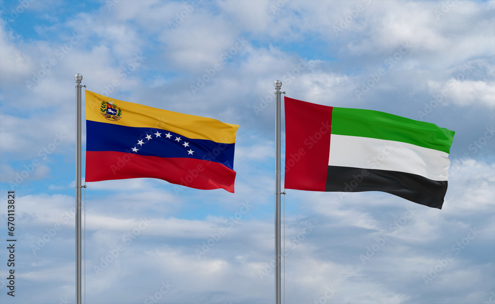 UAE and Venezuela flags, country relationship concept UAE and Venezuela flags, country relationship concept